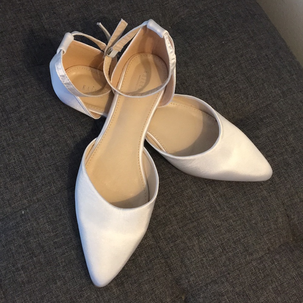 Kailee P. White satin flats with ankle strap